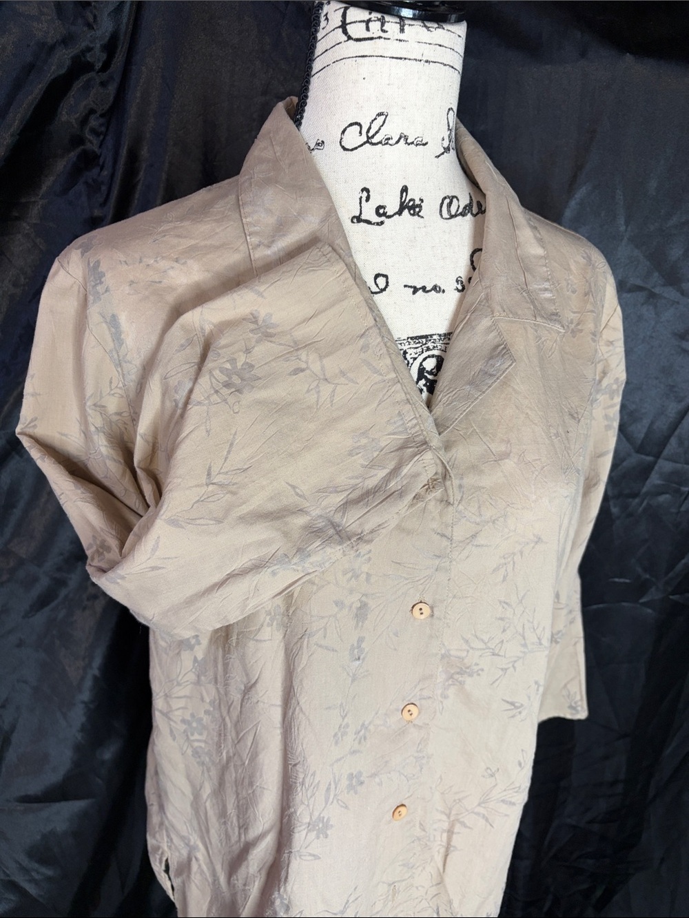 Notations Tan Floral Button Front Blouse – Boho / Southwestern Style Sz L - Picture 6 of 9